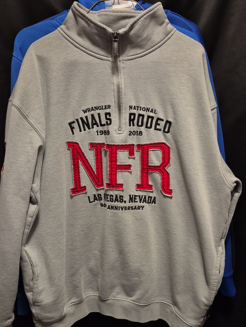 Wrangler Light Gray Quarter-Zip Pullover with Red NFR Applique